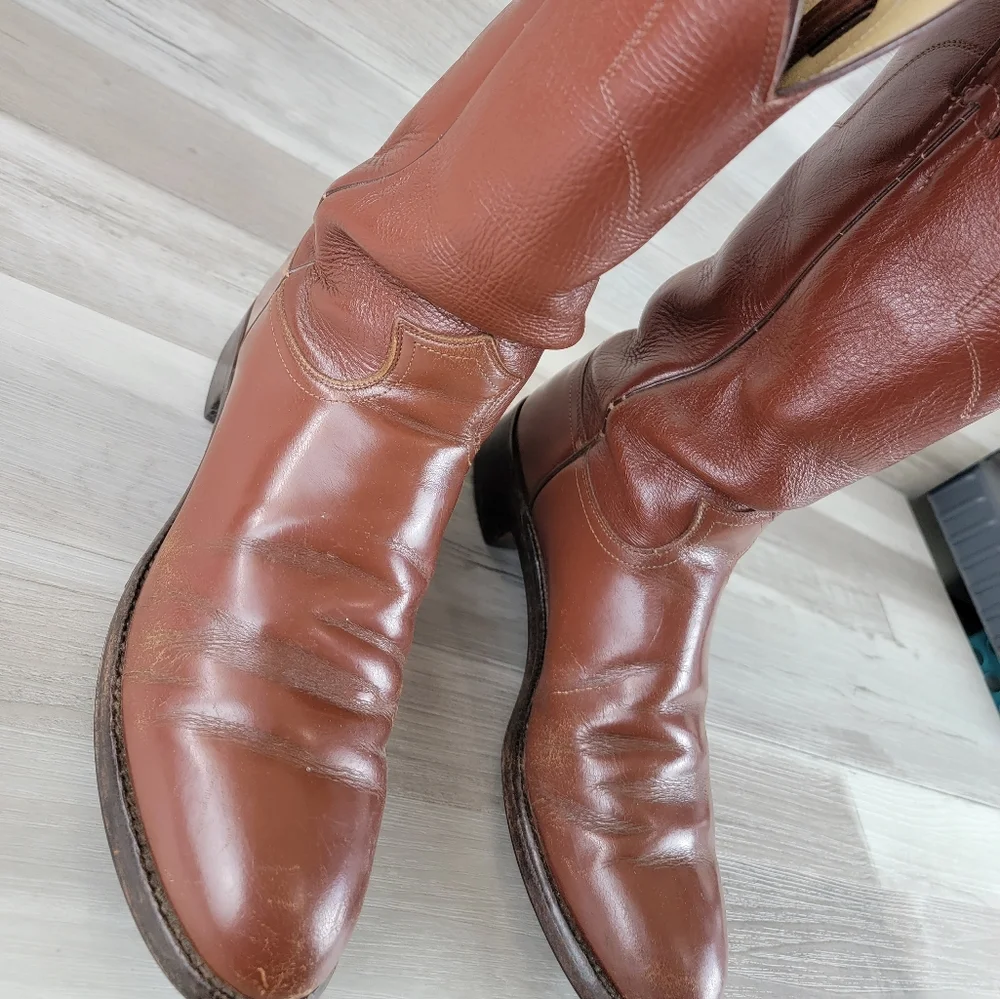 Vintage Justin Western Leather Cowboy Boots Size 10.5D USA Made - Picture 2 of 16